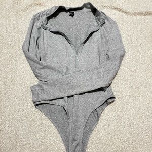 Grey Front Zip Bodysuit